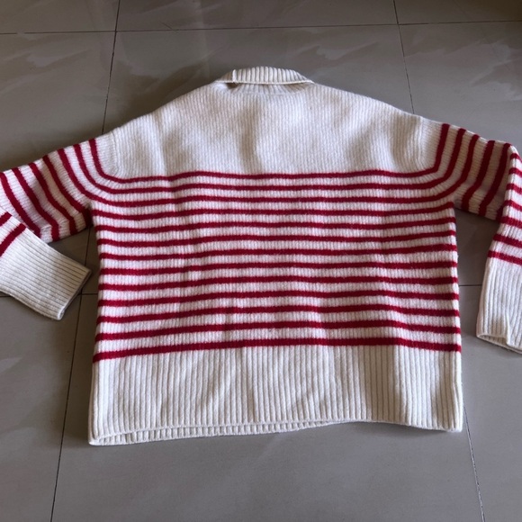 ZARA Turtleneck Ribbed Knit Wool Sweater Striped Red size S - Picture 5 of 16